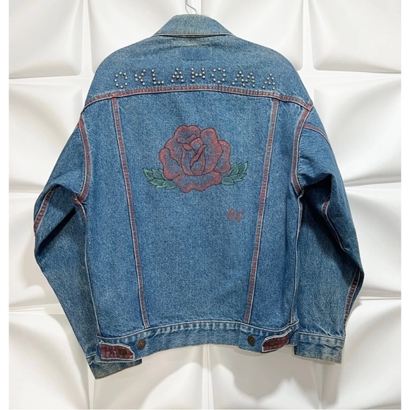 Vintage Levi's Womens Sz M Denim Trucker Jacket Oklahoma Studded Embellished - Picture 7 of 10